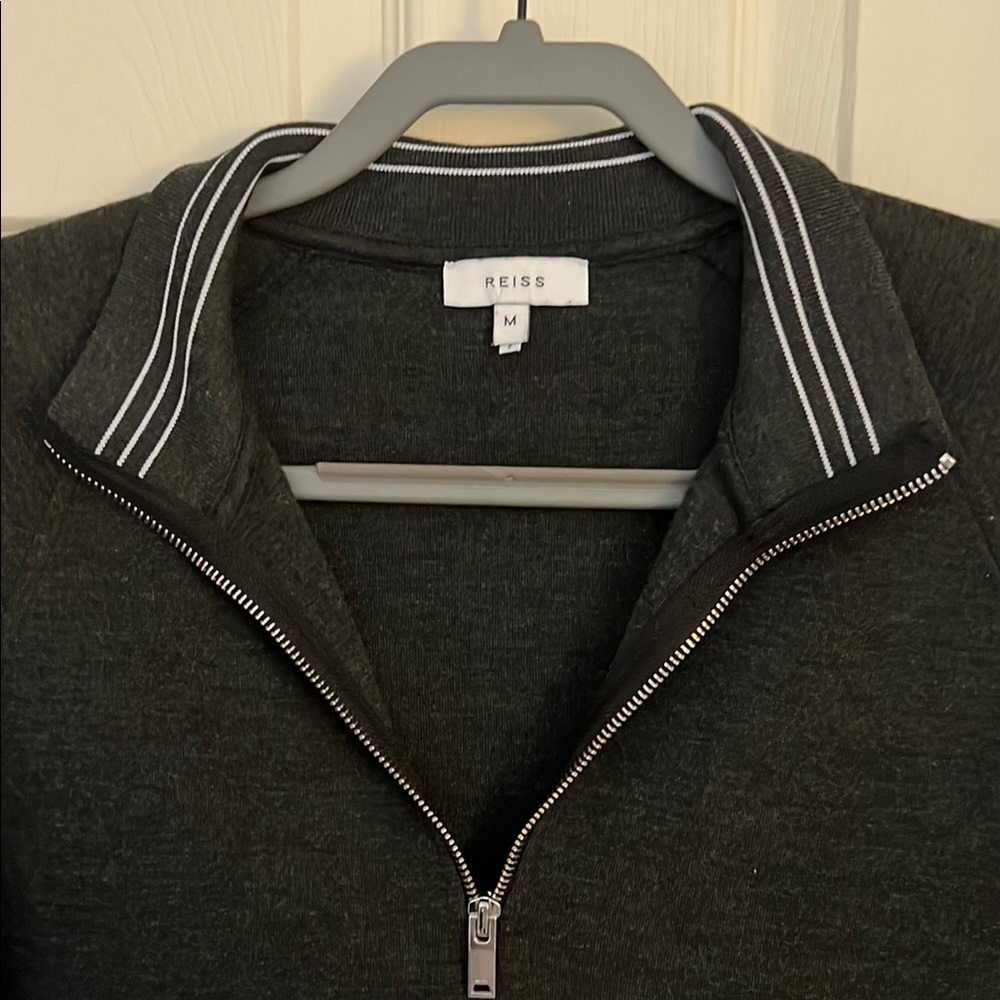 Reiss Black Medium Zip Up 3/4 Sweater with eye catching zipper